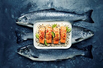 سمك السلمون النرويجي مع صلصة الصويا تماري والفلفل والزنجبيل